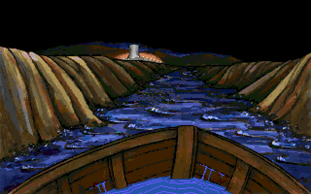 Leather Goddesses of Phobos! 2: Gas Pump Girls Meet the Pulsating Inconvenience from Planet X IBM PC/Compatibles Screenshot: Taking a leaky boat down the river...