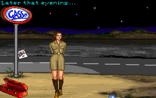 Leather Goddesses of Phobos! 2: Gas Pump Girls Meet the Pulsating Inconvenience from Planet X IBM PC/Compatibles Screenshot: Starting location as Zeke.