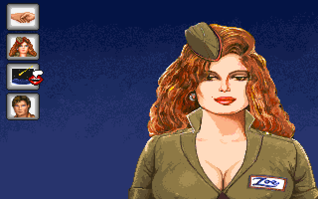 Leather Goddesses of Phobos! 2: Gas Pump Girls Meet the Pulsating Inconvenience from Planet X IBM PC/Compatibles Screenshot: Use the icons to select different conversation topics.