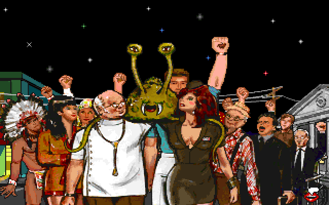 Leather Goddesses of Phobos! 2: Gas Pump Girls Meet the Pulsating Inconvenience from Planet X IBM PC/Compatibles Screenshot: Every one lives happily ever after!