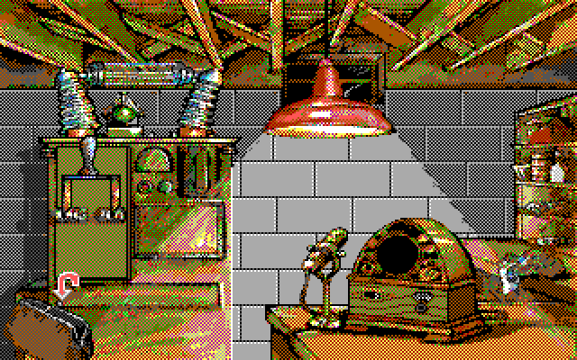 Leather Goddesses of Phobos! 2: Gas Pump Girls Meet the Pulsating Inconvenience from Planet X IBM PC/Compatibles Screenshot: All sorts of contraptions are in the basement!
