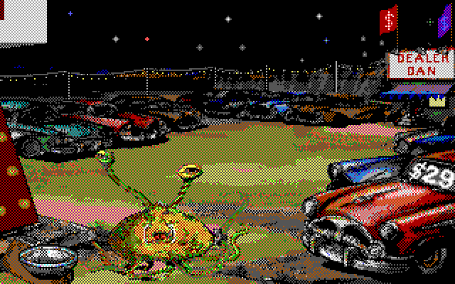 Leather Goddesses of Phobos! 2: Gas Pump Girls Meet the Pulsating Inconvenience from Planet X IBM PC/Compatibles Screenshot: At the junk yard...