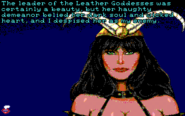Leather Goddesses of Phobos! 2: Gas Pump Girls Meet the Pulsating Inconvenience from Planet X IBM PC/Compatibles Screenshot: The leader of the Leather Goddesses.