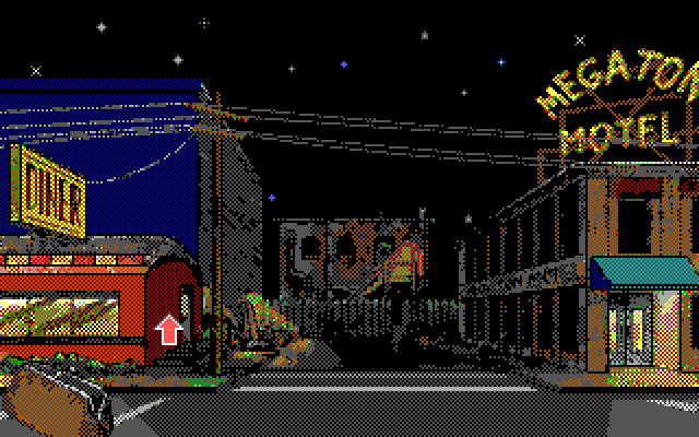 Leather Goddesses of Phobos! 2: Gas Pump Girls Meet the Pulsating Inconvenience from Planet X IBM PC/Compatibles Screenshot: Exploring the town.