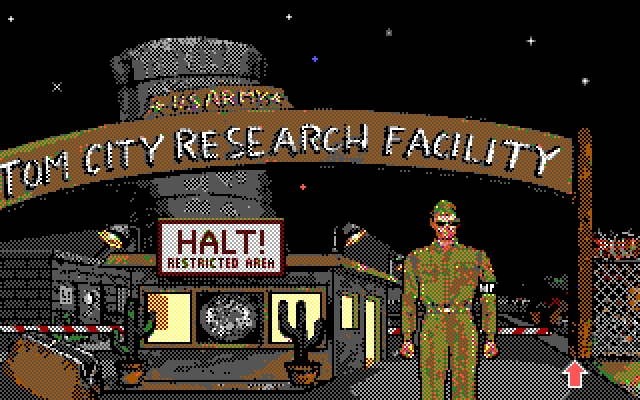 Leather Goddesses of Phobos! 2: Gas Pump Girls Meet the Pulsating Inconvenience from Planet X IBM PC/Compatibles Screenshot: Halt! I'm not allowed in...
