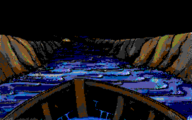 Leather Goddesses of Phobos! 2: Gas Pump Girls Meet the Pulsating Inconvenience from Planet X IBM PC/Compatibles Screenshot: Taking a rickety old boat down the river...