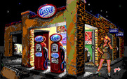 Leather Goddesses of Phobos! 2: Gas Pump Girls Meet the Pulsating Inconvenience from Planet X for IBM PC/Compatibles - At the gas station.