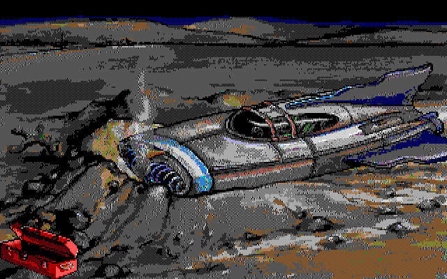 Leather Goddesses of Phobos! 2: Gas Pump Girls Meet the Pulsating Inconvenience from Planet X IBM PC/Compatibles Screenshot: A crashed spaceship!