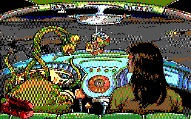 Leather Goddesses of Phobos! 2: Gas Pump Girls Meet the Pulsating Inconvenience from Planet X IBM PC/Compatibles Screenshot: Time to take off!