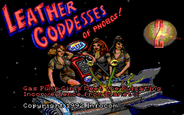Leather Goddesses of Phobos! 2: Gas Pump Girls Meet the Pulsating Inconvenience from Planet X IBM PC/Compatibles Screenshot: Title screen.