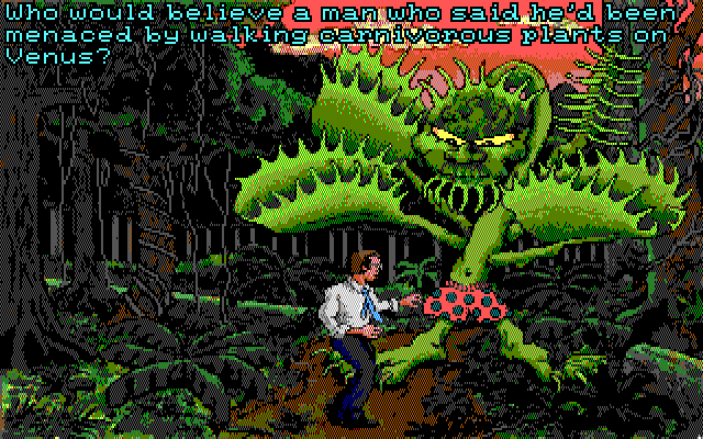 Leather Goddesses of Phobos! 2: Gas Pump Girls Meet the Pulsating Inconvenience from Planet X IBM PC/Compatibles Screenshot: A carnivorous plant!