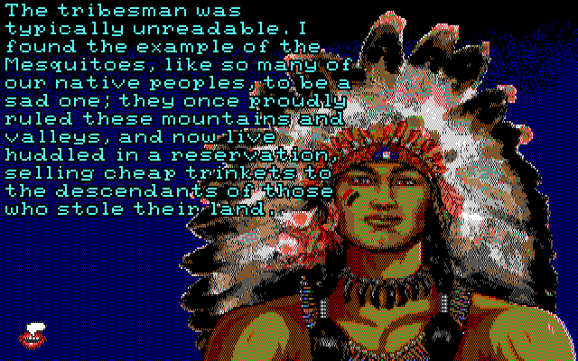 Leather Goddesses of Phobos! 2: Gas Pump Girls Meet the Pulsating Inconvenience from Planet X IBM PC/Compatibles Screenshot: A tribesman...can he help in any of these adventures?
