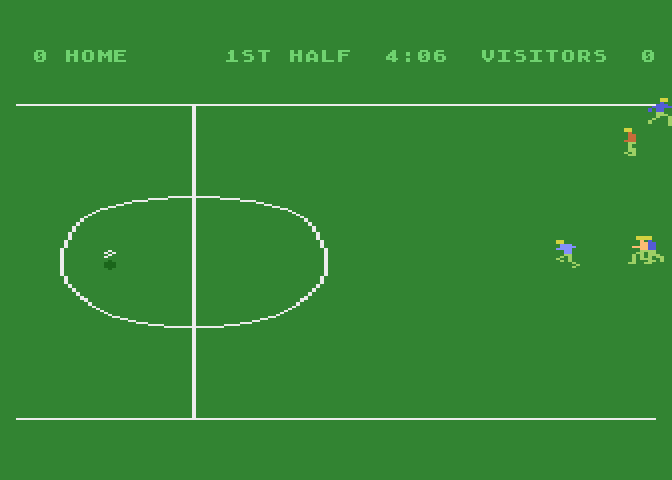 RealSports Soccer Atari 5200 Screenshot: Chasing the ball down the field.