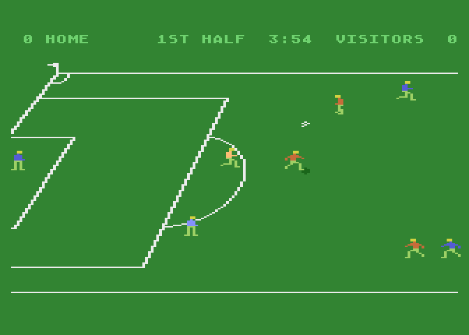 RealSports Soccer Atari 5200 Screenshot: Blue team defending the goal.
