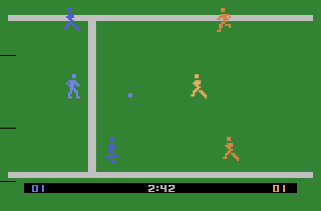 RealSports Soccer Atari 2600 Screenshot: So far the score is tied...