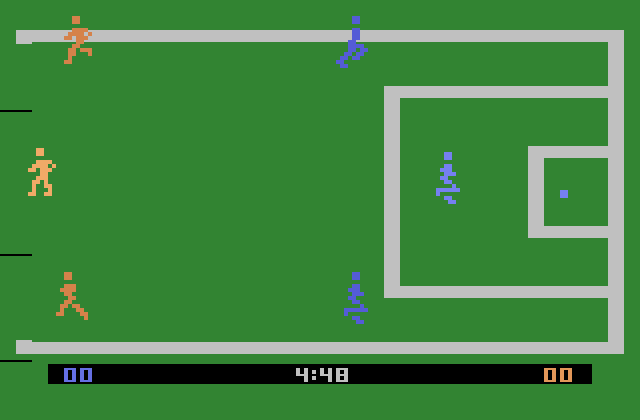 RealSports Soccer Atari 2600 Screenshot: Left player attempting to score!