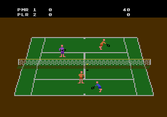 RealSports Tennis Atari 5200 Screenshot: A game of doubles in progress...