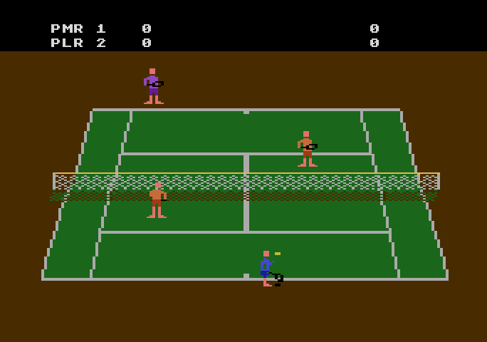 RealSports Tennis Atari 5200 Screenshot: Doubles; player one ready to serve...