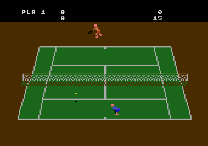 RealSports Tennis Atari 5200 Screenshot: Running to return a volley...