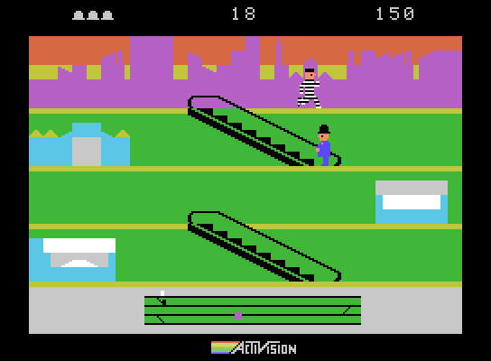 Keystone Kapers ColecoVision Screenshot: Almost caught up; just one more escalator to head up...