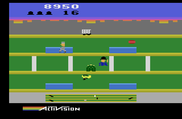 Keystone Kapers Atari 2600 Screenshot: Planes, shopping carts, and more get in the way!