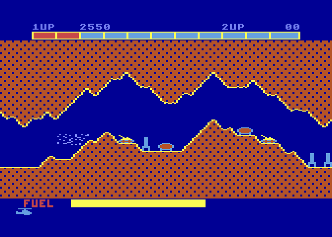 Super Cobra Atari 5200 Screenshot: Don't crash into cave walls...