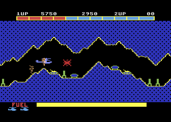 Super Cobra Atari 5200 Screenshot: Flying through a narrow and dangerous area...