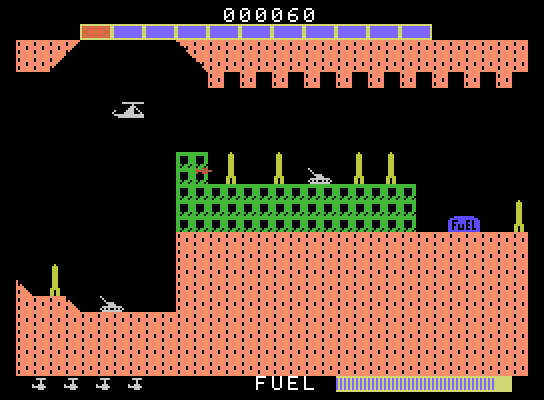 Super Cobra ColecoVision Screenshot: Game start; get ready to avoid some missiles!