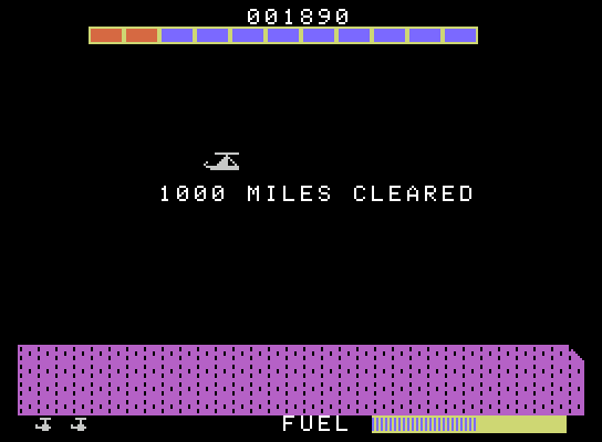 Super Cobra ColecoVision Screenshot: 1000 miles cleared!