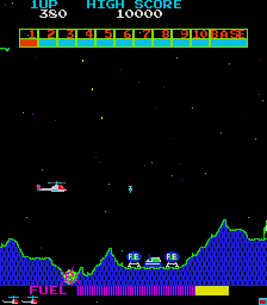 Super Cobra Arcade Screenshot: Bomb these targets for extra fuel.