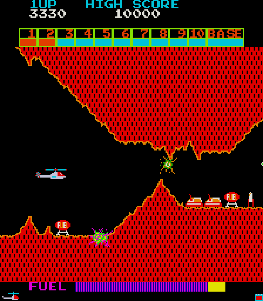 Super Cobra Arcade Screenshot: Enemies become tougher now...