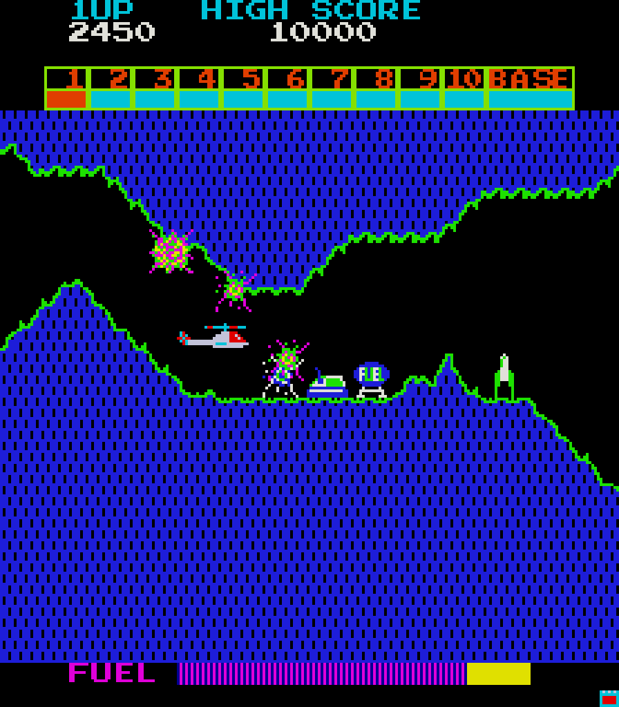 Super Cobra Arcade Screenshot: Another narrow tunnel.