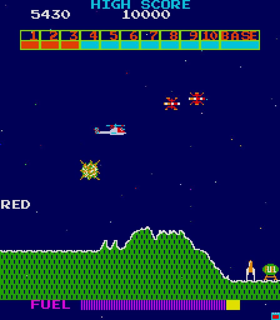 Super Cobra Arcade Screenshot: 2000 miles cleared...onto the next area!