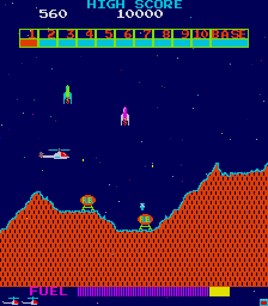 Super Cobra Arcade Screenshot: Missiles launching!