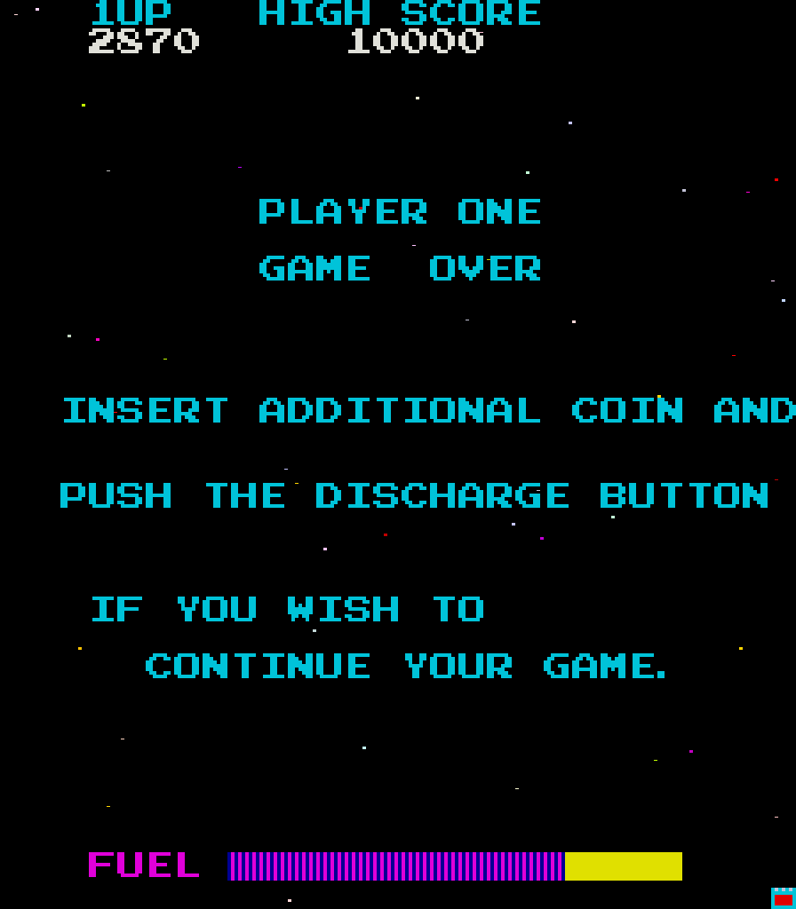 Super Cobra Arcade Screenshot: Game over.