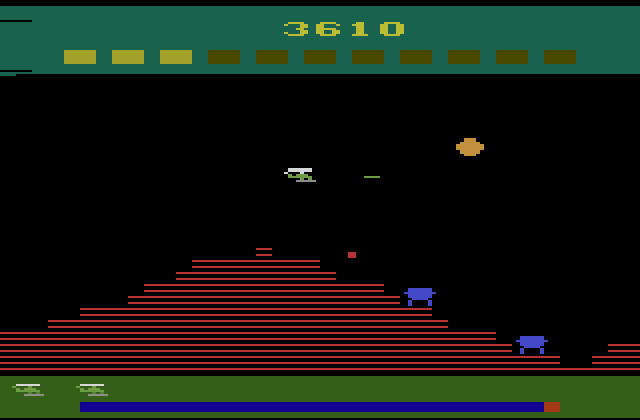 Super Cobra Atari 2600 Screenshot: Avoid or shoot those floating balloons!