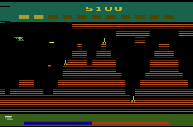 Super Cobra Atari 2600 Screenshot: Missiles can be trouble in these narrow sections.