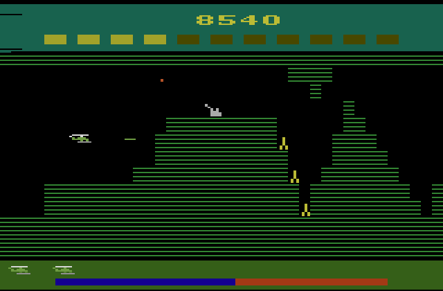 Super Cobra Atari 2600 Screenshot: Don't get shot down here...