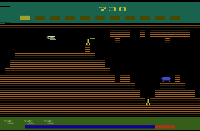 Super Cobra Atari 2600 Screenshot: Heading into a narrow tunnel!