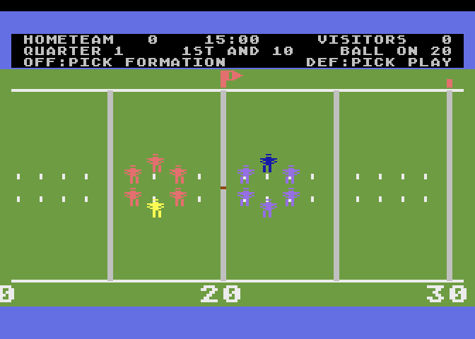 RealSports Football Atari 5200 Screenshot: Game start; pick a formation and play.
