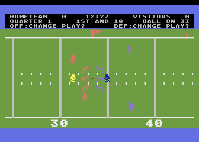 RealSports Football Atari 5200 Screenshot: Ready to start the next play...