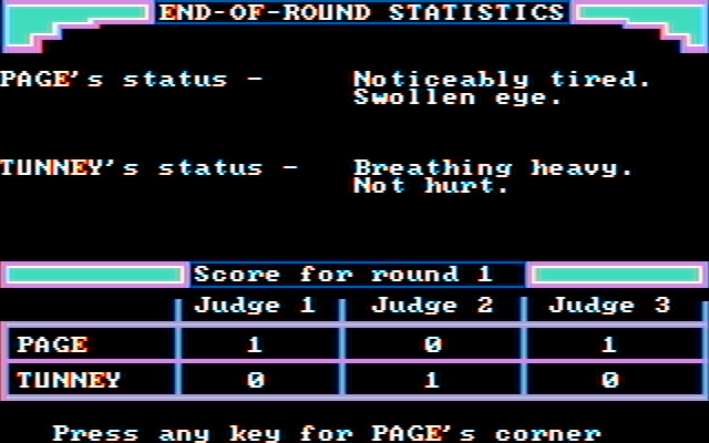 Sierra Championship Boxing IBM PC/Compatibles Screenshot: The end of round stats.