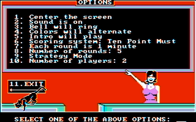 Sierra Championship Boxing IBM PC/Compatibles Screenshot: Setting a few of the game options.