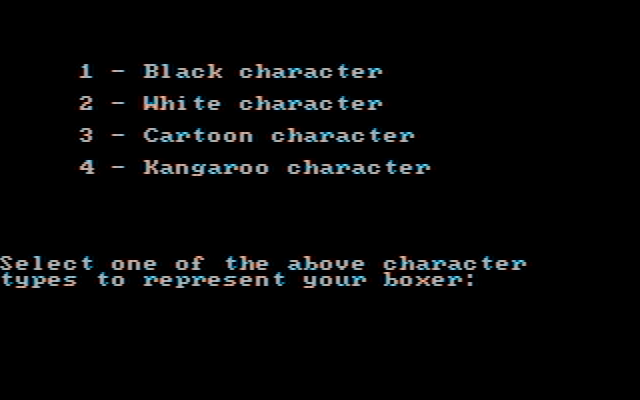 Sierra Championship Boxing IBM PC/Compatibles Screenshot: The PC version of the game offers four different boxer types to choose from.