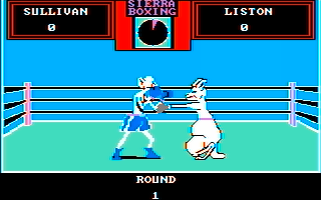 Sierra Championship Boxing IBM PC/Compatibles Screenshot: A cartoonish character and a kangaroo box...