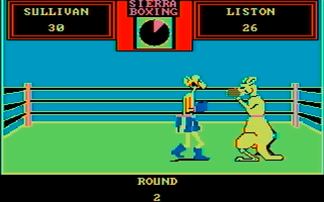 Sierra Championship Boxing IBM PC/Compatibles Screenshot: Round 2 with silly boxers.