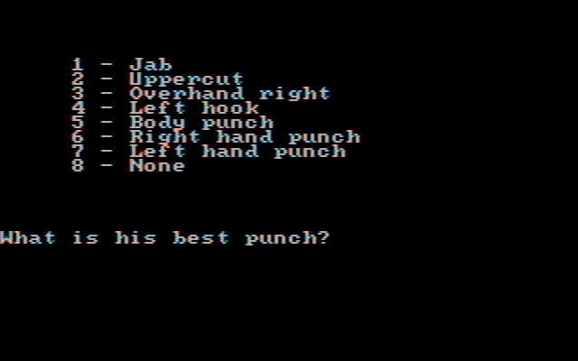 Sierra Championship Boxing IBM PC/Compatibles Screenshot: What is your new boxer's best punch?