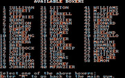 Sierra Championship Boxing for IBM PC/Compatibles - Here's a list of the boxers on file.