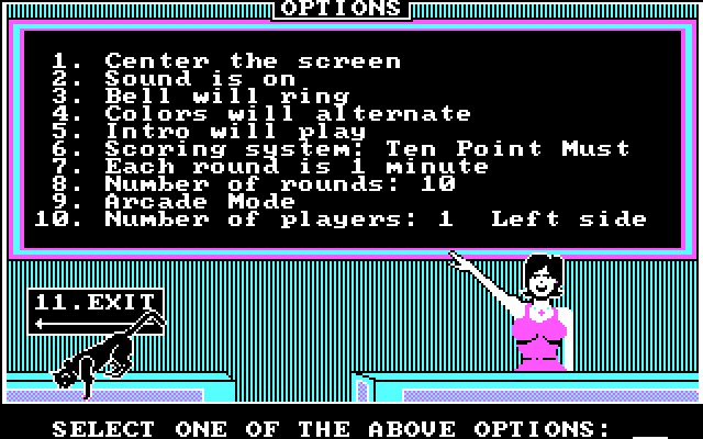 Sierra Championship Boxing IBM PC/Compatibles Screenshot: Setting game options.