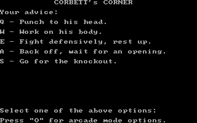 Sierra Championship Boxing IBM PC/Compatibles Screenshot: Any last minute advice?